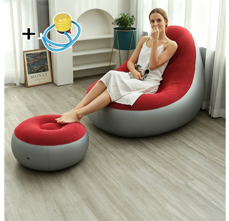 2 in 1 Inflatable Single Inflatable Sofa Set ,Inflatable Lounge Chair with Footstool，Inflatable Sofa Outdoor Lazy Sofa with Inflatable Pump, - Image 1
