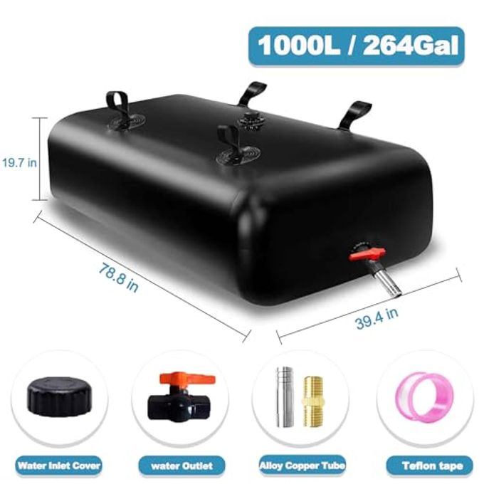 GHOSOONE 1000 L/264 Gal Water Bladder Tank, Foldable Portable Water Storage Container, Emergency Water Bag For Rv, Truck Bed, Fire Prevention, Drought Resistance, Black - Image 2