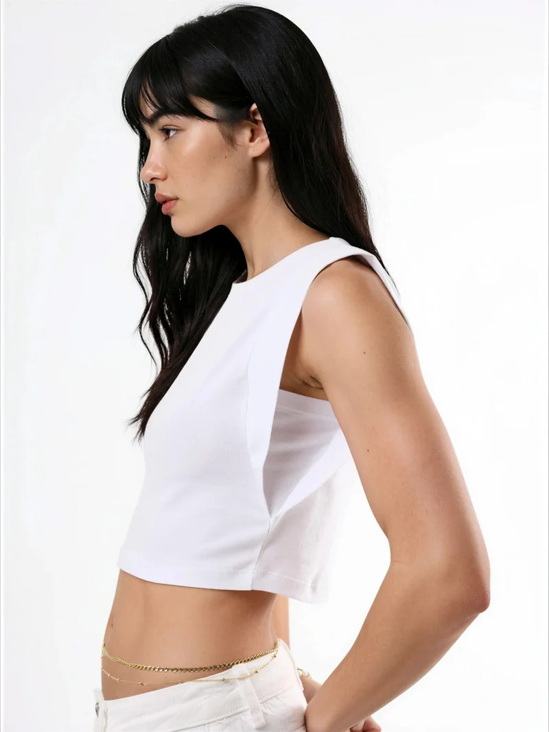 بوسيم BUSEM Crew Neck Cotton Blend Sleeveless Crop Top