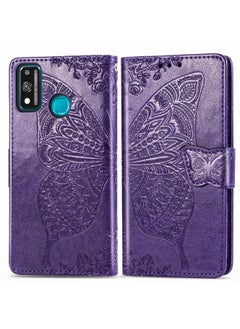 جرين تايجر جراب لهاتف Huawei Honor 9X Lite، جراب جلدي أفقي منقوش عليه زهرة حب الفراشة مع حامل / فتحة بطاقة / محفظة / حبل  - Image 2