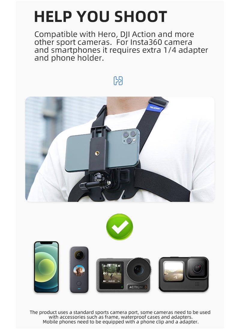 TELESIN - Chest Mount Harness Chest Strap with for GoPro Chest Mount Hero 12,11,10,9,8,7,6,5,4, Hero Session, DJI Osmo Action Cameras - Image 1