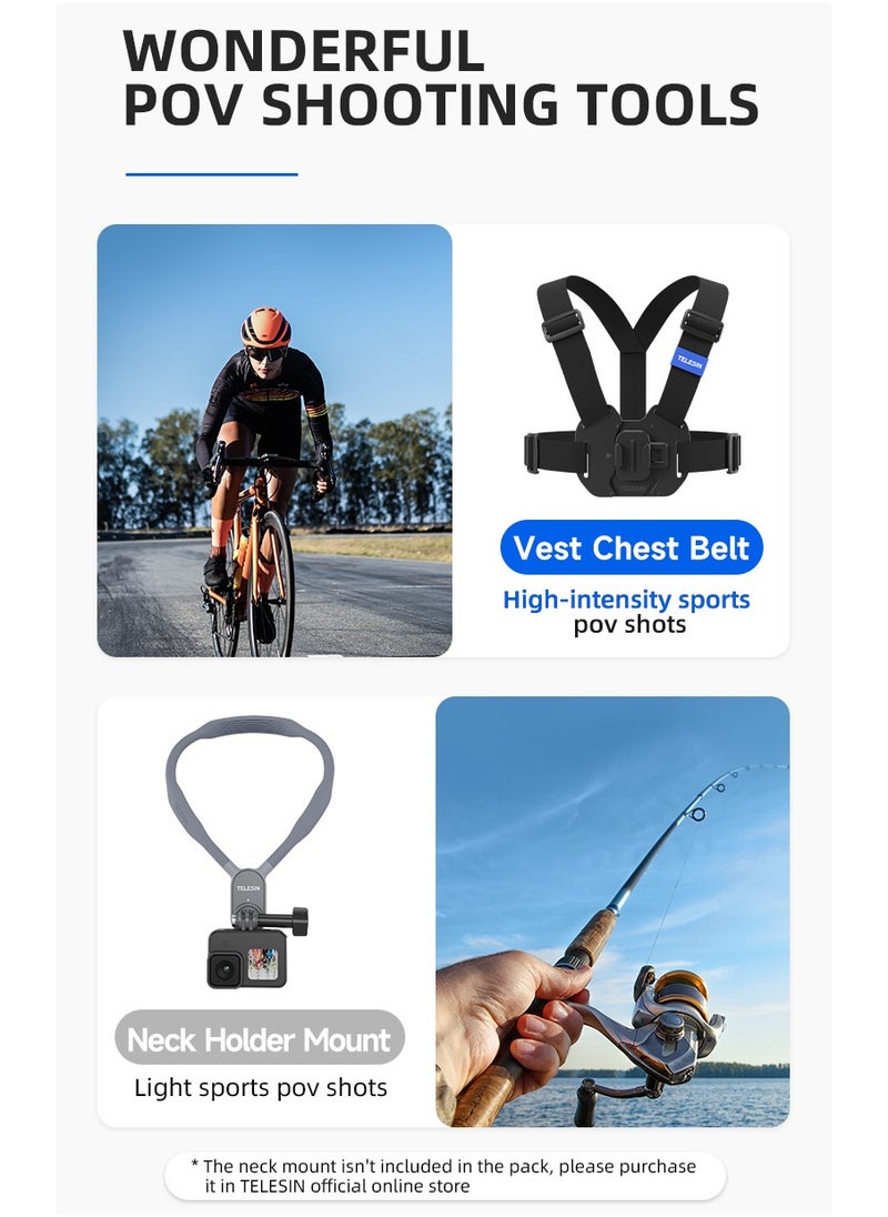 TELESIN - Chest Mount Harness Chest Strap with for GoPro Chest Mount Hero 12,11,10,9,8,7,6,5,4, Hero Session, DJI Osmo Action Cameras - Image 1