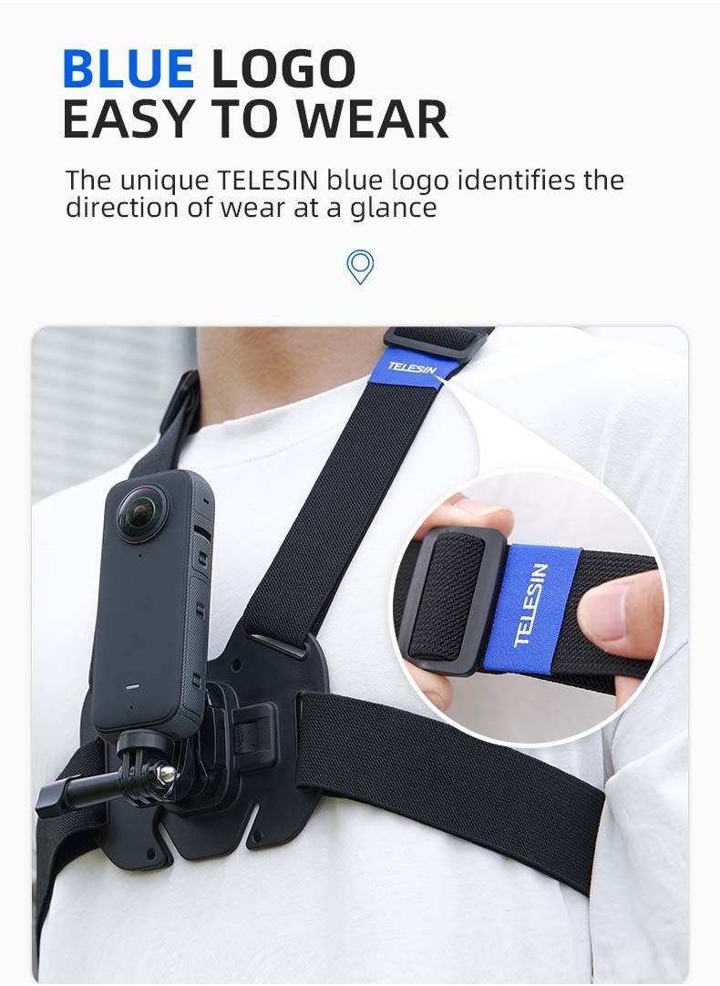 TELESIN - Chest Mount Harness Chest Strap with for GoPro Chest Mount Hero 12,11,10,9,8,7,6,5,4, Hero Session, DJI Osmo Action Cameras - Image 1