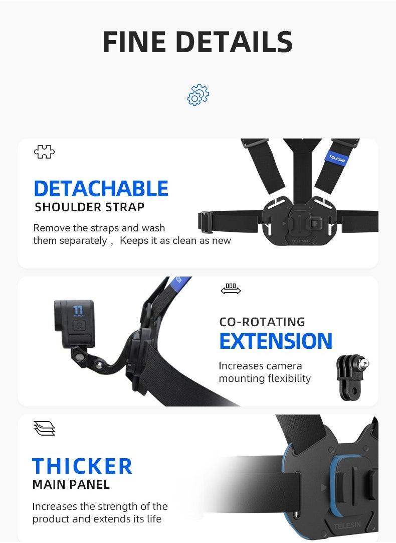 TELESIN - Chest Mount Harness Chest Strap with for GoPro Chest Mount Hero 12,11,10,9,8,7,6,5,4, Hero Session, DJI Osmo Action Cameras - Image 1