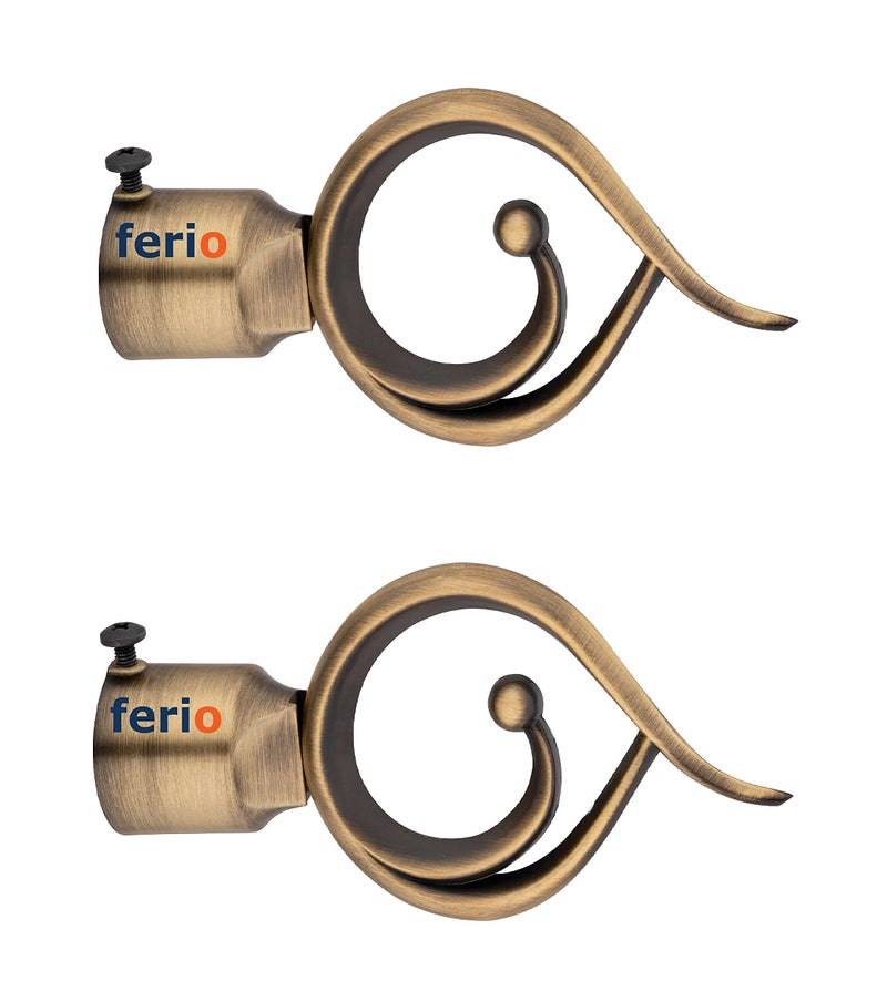 FERIO Brass Finish Zinc Curtain Finials Set of 1 (2Pcs), Curtain Brackets Ideal for 1-Inch Curtain Rod Size, Curtain Holder Set for Doors, Windows & Home Decor - Image 1