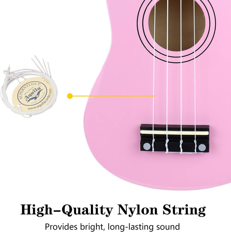 Amdini 21 Inch Ukulele for Beginners Basswood Soprano Ukelele Kit for Kids Adult Student Starter Mini Guitar Ukalelee Pack Bundle with Book Gig Bag Tuner Strap Picks Nylon Strings (Pink) - Image 4