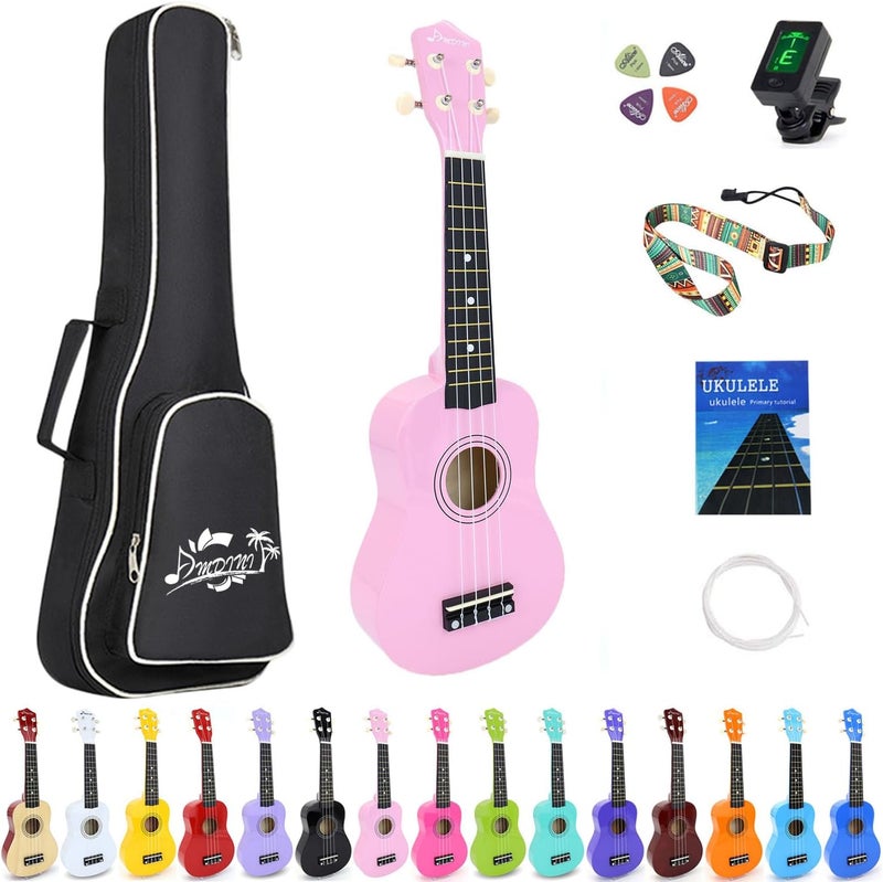 Amdini 21 Inch Ukulele for Beginners Basswood Soprano Ukelele Kit for Kids Adult Student Starter Mini Guitar Ukalelee Pack Bundle with Book Gig Bag Tuner Strap Picks Nylon Strings (Pink) - Image 1