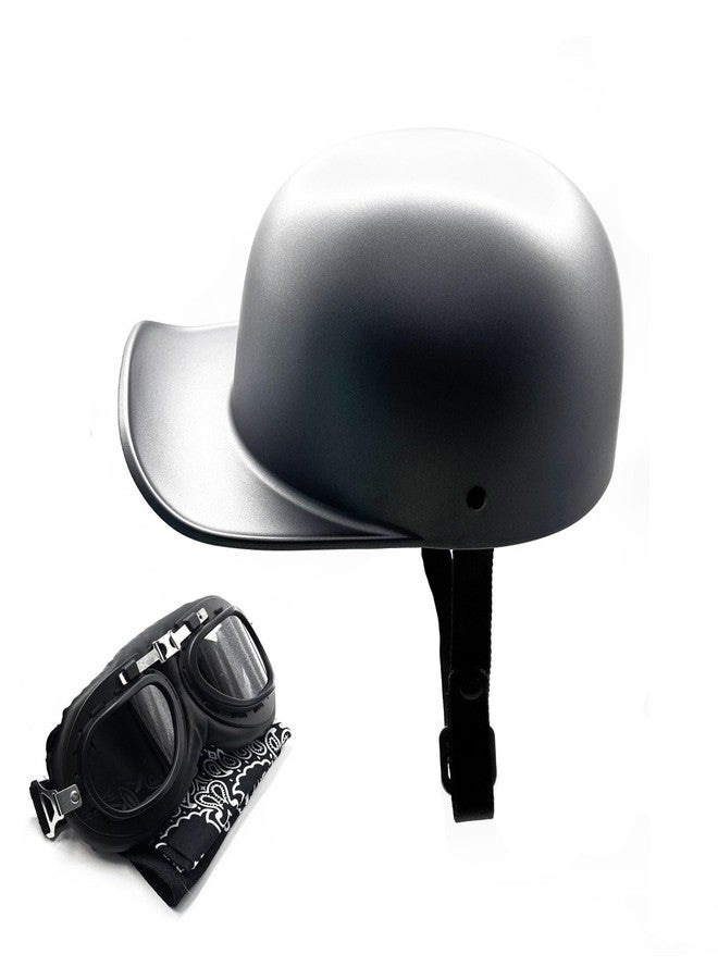 BwondMand Vintage Baseball Motorcycle Helmet Open Face Half Cap with Goggles for Men and Women Adults Moped Motorbike Jet Scooter Bike Street Cruiser Chopper Hat- DOT Approved(Matte Gray M - Image 1