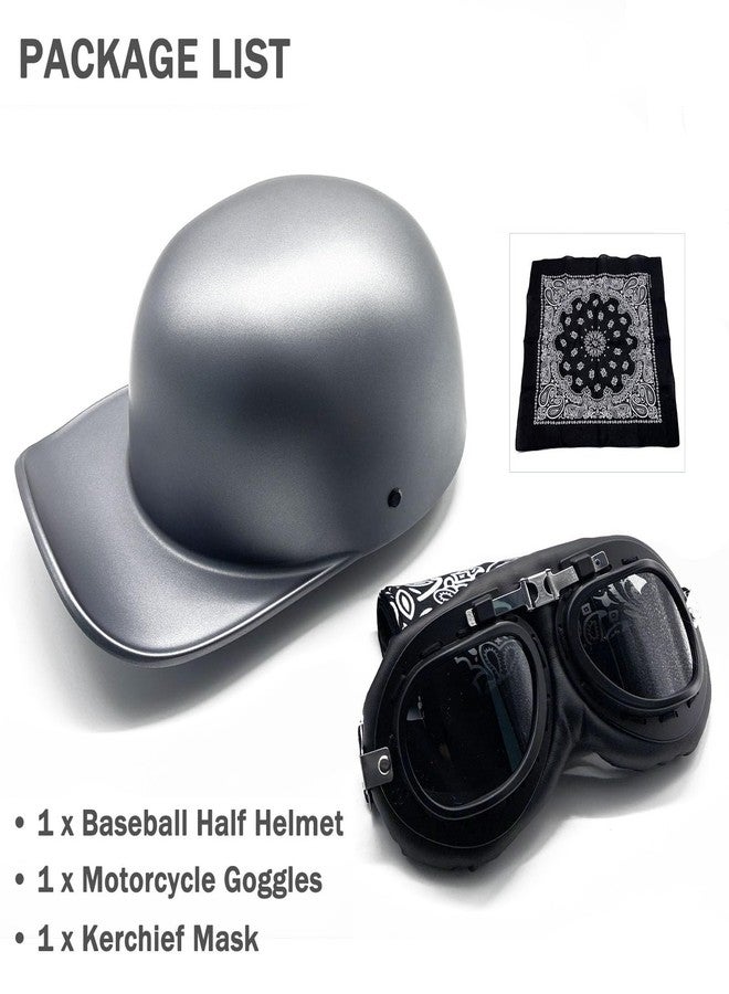 BwondMand Vintage Baseball Motorcycle Helmet Open Face Half Cap with Goggles for Men and Women Adults Moped Motorbike Jet Scooter Bike Street Cruiser Chopper Hat- DOT Approved(Matte Gray M - Image 2
