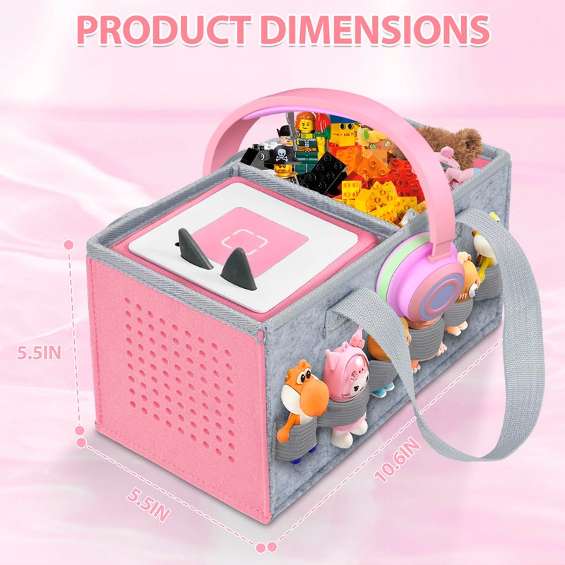 IBVIVIC Carrying Case for Toniebox Starter Set and Figurines, Portable Travel Felt Cloth Musical Toy Folding Bag with Handle for Toniebox 2 and Accessories (Pink) - Image 2