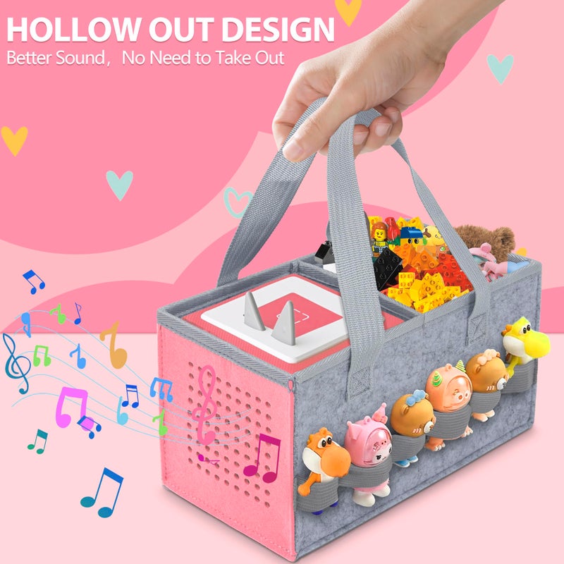 IBVIVIC Carrying Case for Toniebox Starter Set and Figurines, Portable Travel Felt Cloth Musical Toy Folding Bag with Handle for Toniebox 2 and Accessories (Pink) - Image 4