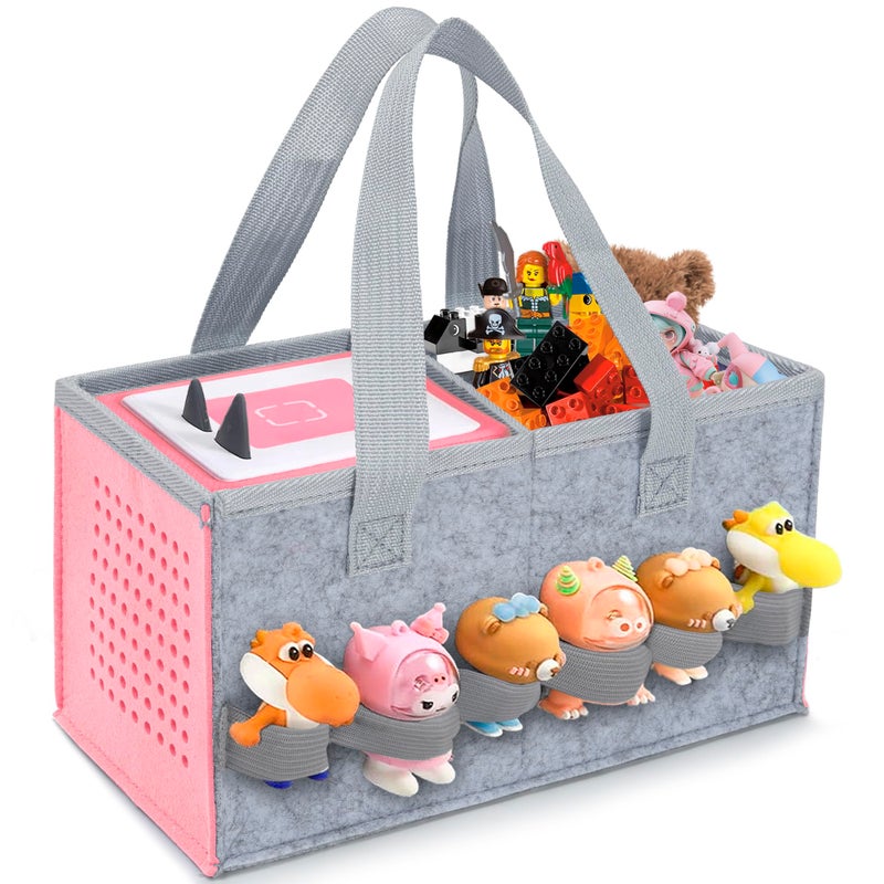 IBVIVIC Carrying Case for Toniebox Starter Set and Figurines, Portable Travel Felt Cloth Musical Toy Folding Bag with Handle for Toniebox 2 and Accessories (Pink) - Image 1