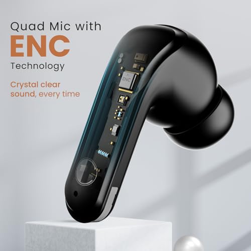 CELLECOR BROPODS C107 Gloss TWS with 40 Hrs Playtime, Quad Mic ENC, Auto-Connect, Touch Controls, 13mm Drivers, 50ms Low Latency Game Mode, Fast Charging-Type-C, BT- 5.1v (Black) - Image 3