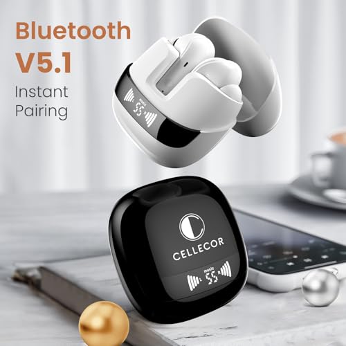 CELLECOR BROPODS C107 Gloss TWS with 40 Hrs Playtime, Quad Mic ENC, Auto-Connect, Touch Controls, 13mm Drivers, 50ms Low Latency Game Mode, Fast Charging-Type-C, BT- 5.1v (Black) - Image 5