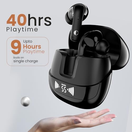 CELLECOR BROPODS C107 Gloss TWS with 40 Hrs Playtime, Quad Mic ENC, Auto-Connect, Touch Controls, 13mm Drivers, 50ms Low Latency Game Mode, Fast Charging-Type-C, BT- 5.1v (Black) - Image 2