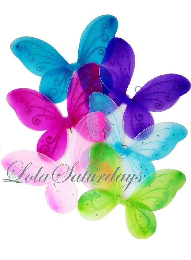 LOLASATURDAYS Fairy Wings Butterfly Wings Fairy Wings Kids Fairy Costume Alas Wings Costume Tinkerbell Wings Fairy Wings For Girls Set Of 6 (22" X 15") - Image 1