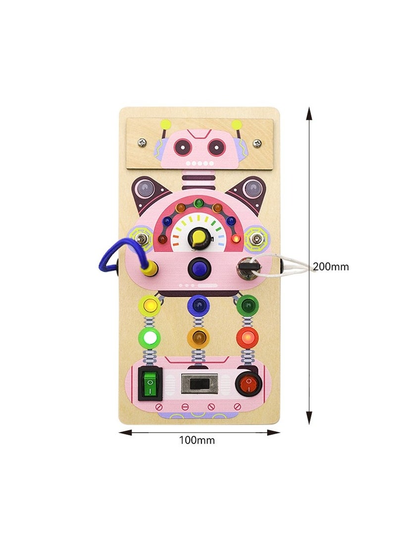 Pordi Pink Robot Busy Board for Toddlers – Montessori Sensory Toy for Kids 3+ – Wooden Activity Board with Lights, Switches & Gears – Fine Motor Skill Development Toy  - Image 2