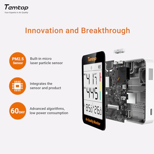 Temtop Air Quality Monitor Indoor Thermo-Hygrometer - PM2.5, AQI, Temperature, and Humidity Meter for Home, Office, or School, Air Quality Measurement, 60-Day Battery Life - Image 3