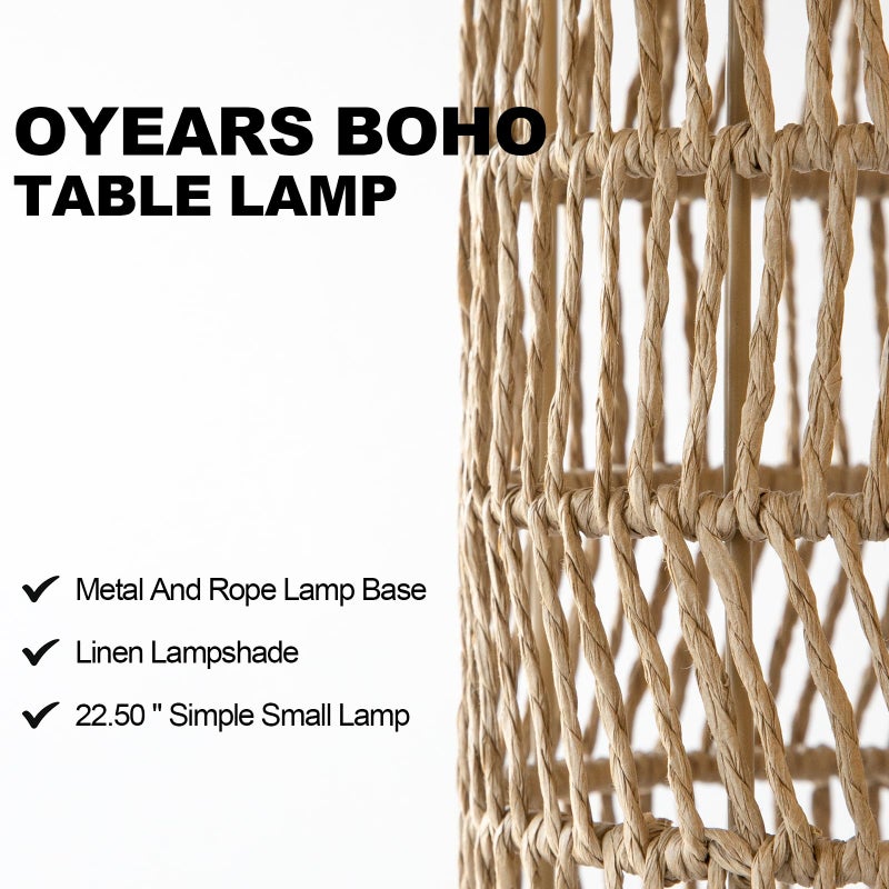 OYEARS 22.5" Boho Table Lamps Set of 2 for Living Room, Bedside Lamp for Nightstands, Rattan Lamp for Bedroom, Farmhouse Table Lamp for Room Decor, End Table, Retro, Brownï¼ˆNot Include Bulbsï¼‰ - Image 2