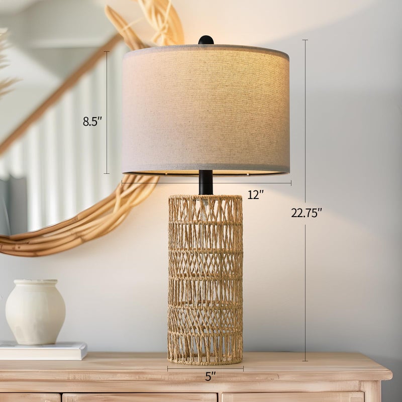 OYEARS 22.5" Boho Table Lamps Set of 2 for Living Room, Bedside Lamp for Nightstands, Rattan Lamp for Bedroom, Farmhouse Table Lamp for Room Decor, End Table, Retro, Brownï¼ˆNot Include Bulbsï¼‰ - Image 3