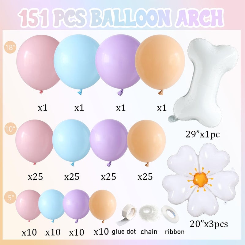 Tesochye Blue Balloon Garland Arch Kit with Bone & Daisy Flower Foil Balloons,151 Pcs Pastel Pink Blue Purple Blush Balloons for Dog Paw Birthday Decorations Blue Puppy Themed Baby Shower Party Supplies - Image 2