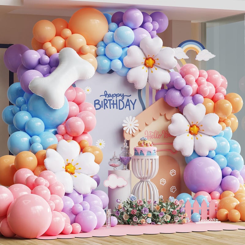Tesochye Blue Balloon Garland Arch Kit with Bone & Daisy Flower Foil Balloons,151 Pcs Pastel Pink Blue Purple Blush Balloons for Dog Paw Birthday Decorations Blue Puppy Themed Baby Shower Party Supplies - Image 1