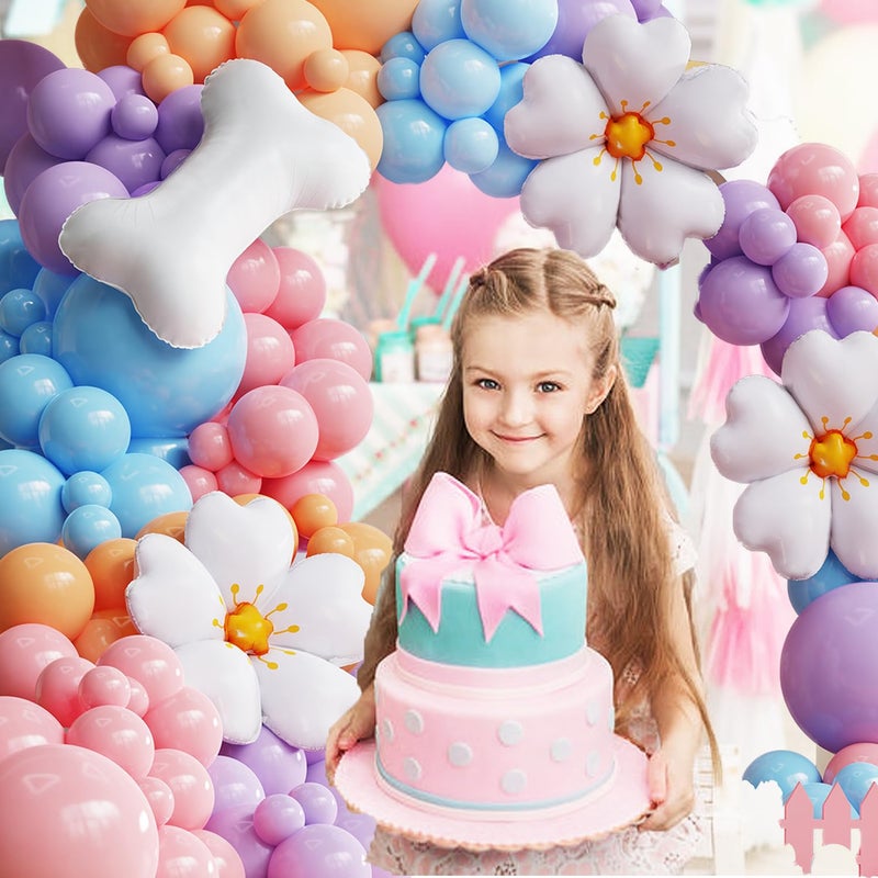 Tesochye Blue Balloon Garland Arch Kit with Bone & Daisy Flower Foil Balloons,151 Pcs Pastel Pink Blue Purple Blush Balloons for Dog Paw Birthday Decorations Blue Puppy Themed Baby Shower Party Supplies - Image 5