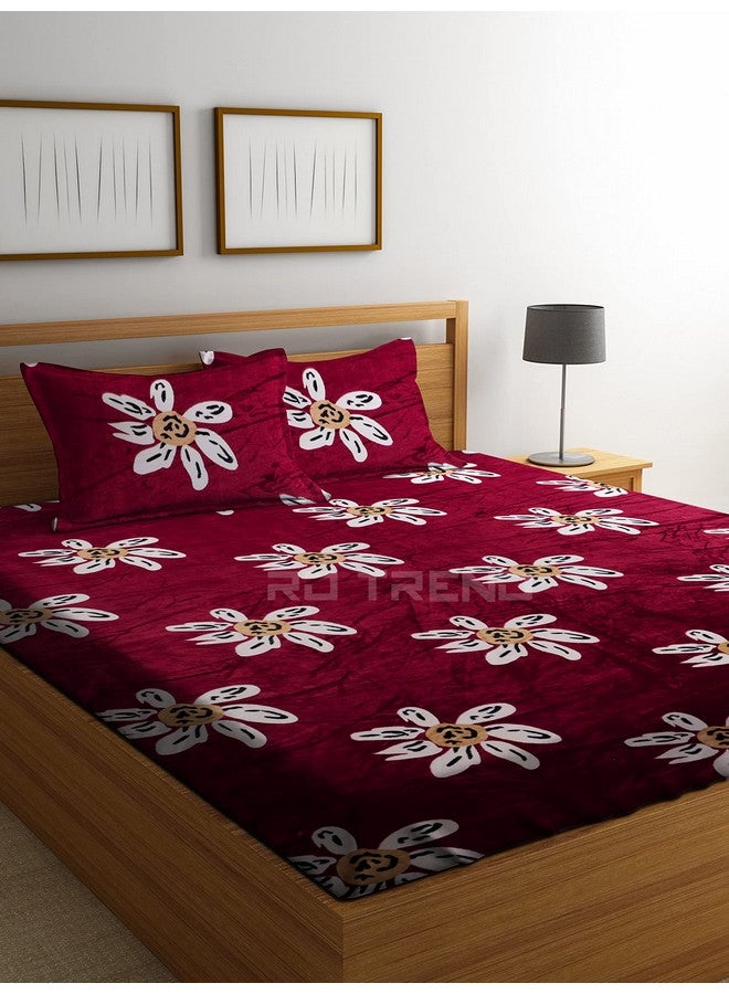RD TREND 190 GSM Flannel Warm Elastic Fitted bedsheets for Winter King Size(78X72X8 Inch) with 2 Pillow Covers Size 18x28 Inches, (Maroon)| H603 | 210 TC - Image 1
