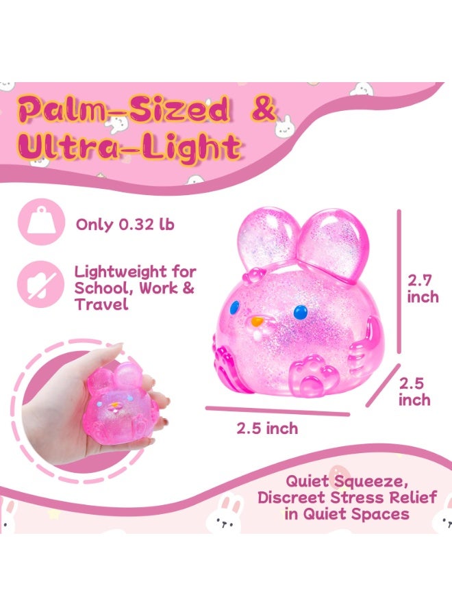 Pink Glitter Easter Bunny Squishy Squeeze Toy for Kids & Adults, Sensory Fidget Stress Ball - Image 3