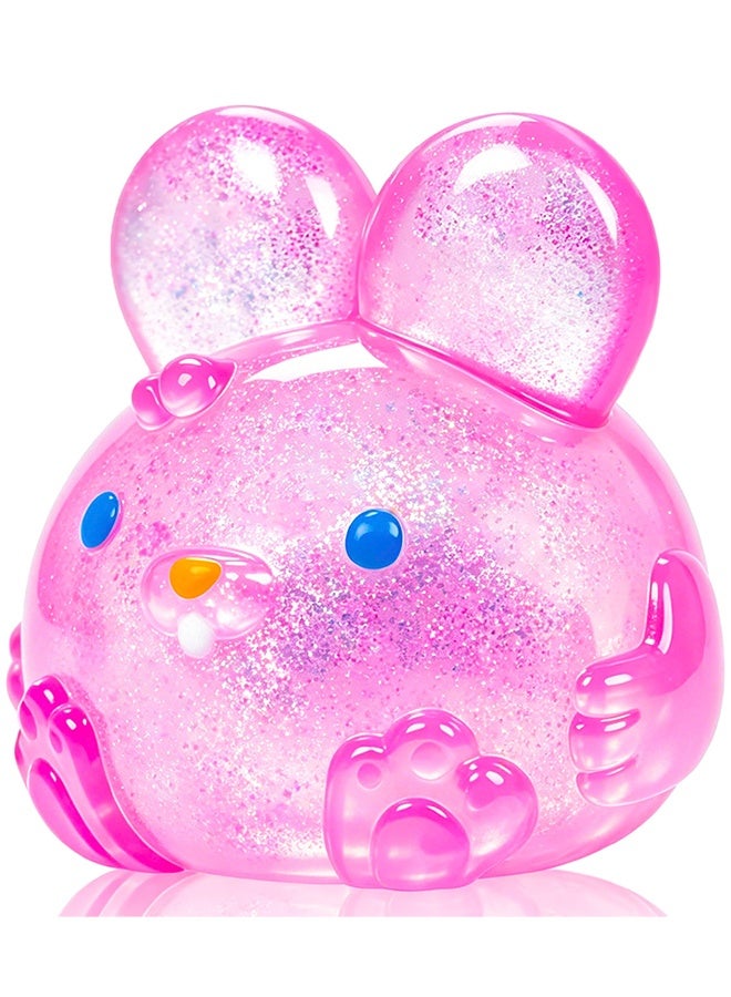 Pink Glitter Easter Bunny Squishy Squeeze Toy for Kids & Adults, Sensory Fidget Stress Ball - Image 1