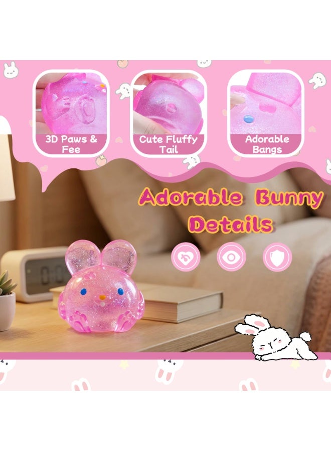 Pink Glitter Easter Bunny Squishy Squeeze Toy for Kids & Adults, Sensory Fidget Stress Ball - Image 2