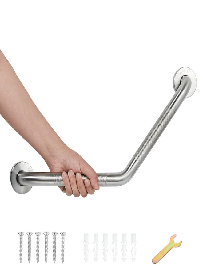 Bmoytu 20 Inch Bathroom Grab Bar, Satin Brushed Nickel Angled Grab Bar with Anti-Slip Knurled Grip, Stainless Steel Bath Balance Bar, 1.0" Tube Safety Hand Rail Support, Handicap Elderly Assist Bath Handle - Image 1