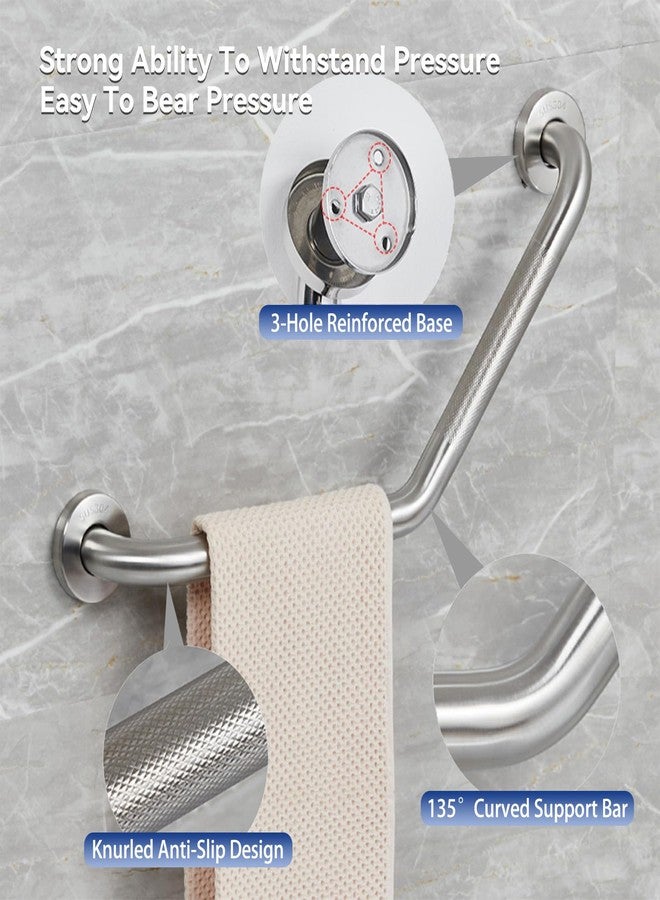 Bmoytu 20 Inch Bathroom Grab Bar, Satin Brushed Nickel Angled Grab Bar with Anti-Slip Knurled Grip, Stainless Steel Bath Balance Bar, 1.0" Tube Safety Hand Rail Support, Handicap Elderly Assist Bath Handle - Image 3