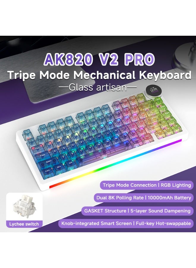 A-jazz AK820 V2 Pro Transparent Gradient RGB Triple-Mode Keyboard with Display (Dual 8K) – Triple-Mode Mechanical Keyboard with Gasket Switching, Smart RGB Display, Rotary Knob, and Hot-Swappable Keys for Gaming and Office Use - Image 2