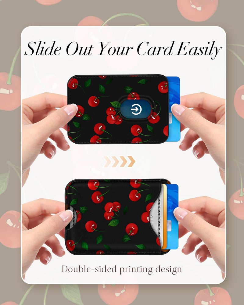 Shorogyt Compatible with Magsafe Wallet Magnetic Card Holder - Cherry Phone Wallets for Women Teen Girls Cute for iPhone 17/16/15/14/13/12 Series Slim for Apple Mag RFID Magnet, Fit 3 Cards - Image 4