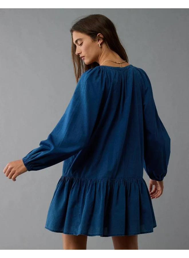 American Eagle Puff Sleeve Drop Waist Shirt Ruffle Hem Dress