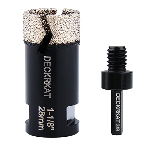 DECKRKAT Diamond Hole Saw, 1-1/8" Hole Saw for Tiles Granite Marble Ceramic Glass Porcelain, 28mm Core Drill Bit with 5/8-11 Thread and 3/8” Hex Shank Adapter for Angle Grinders & Drills - Image 1