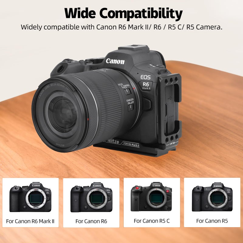 Nitze حامل L من نيتزي لكاميرات كانون R6 مارك II / R6 / R5C / R5، مع لوحة إطلاق سريعة مدمجة من أركا وفتحات متعددة 1/4"-20 - Image 2
