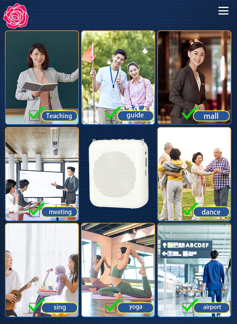 Voice Amplifier with Wired Microphone Headset Portable Rechargeable PA System Speaker Personal Microphone Speech Amplifier Loudspeaker for Teachers Tour Guides/Coaches Metting/Yoga/Fitness (White) - Image 3