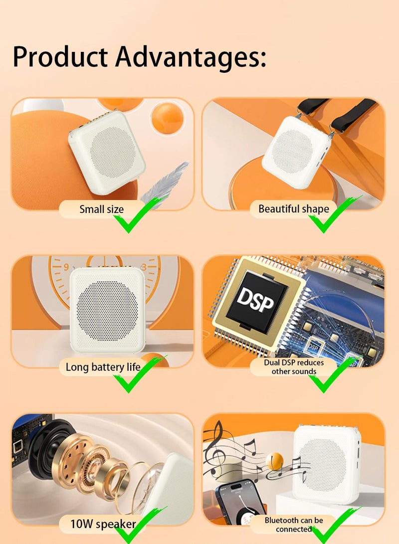 Voice Amplifier with Wired Microphone Headset Portable Rechargeable PA System Speaker Personal Microphone Speech Amplifier Loudspeaker for Teachers Tour Guides/Coaches Metting/Yoga/Fitness (White) - Image 2