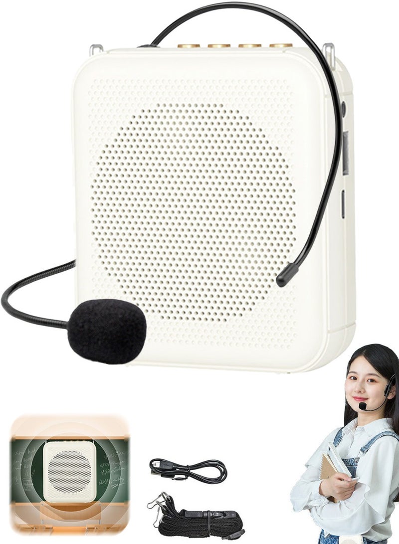 Voice Amplifier with Wired Microphone Headset Portable Rechargeable PA System Speaker Personal Microphone Speech Amplifier Loudspeaker for Teachers Tour Guides/Coaches Metting/Yoga/Fitness (White) - Image 1
