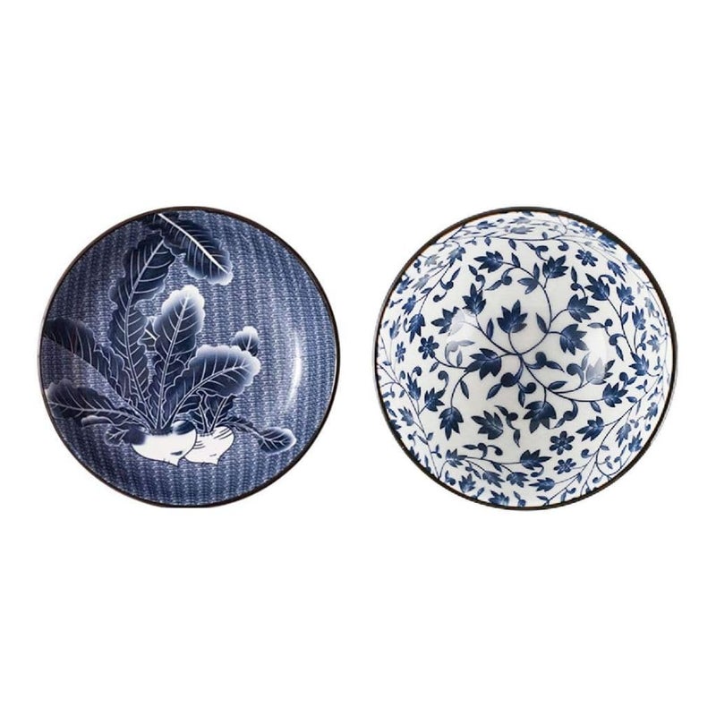 FS COOL Ceramic Soup Bowls Noodle Bowl Porcelain Bowl Salad Bowls Cereal Snack BowlsKitchen Bowl Fruit Bowl with Attractive Design Pottery Bowls Yougrt Bowl Pack of 2 Blue and White - Image 1