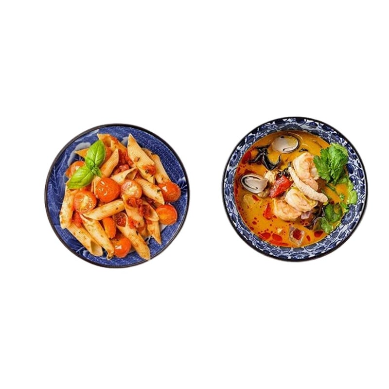 FS COOL Ceramic Soup Bowls Noodle Bowl Porcelain Bowl Salad Bowls Cereal Snack BowlsKitchen Bowl Fruit Bowl with Attractive Design Pottery Bowls Yougrt Bowl Pack of 2 Blue and White - Image 3