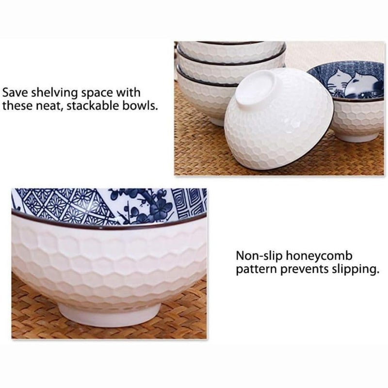 FS COOL Ceramic Soup Bowls Noodle Bowl Porcelain Bowl Salad Bowls Cereal Snack BowlsKitchen Bowl Fruit Bowl with Attractive Design Pottery Bowls Yougrt Bowl Pack of 2 Blue and White - Image 5