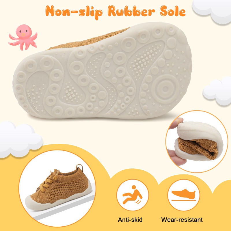 JIASUQI Toddler Shoes for Infant Girls Boys Socks Sneakers for Toddler Walking Shoes Brown 12-18 Months - Image 5