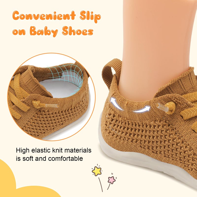JIASUQI Toddler Shoes for Infant Girls Boys Socks Sneakers for Toddler Walking Shoes Brown 12-18 Months - Image 4