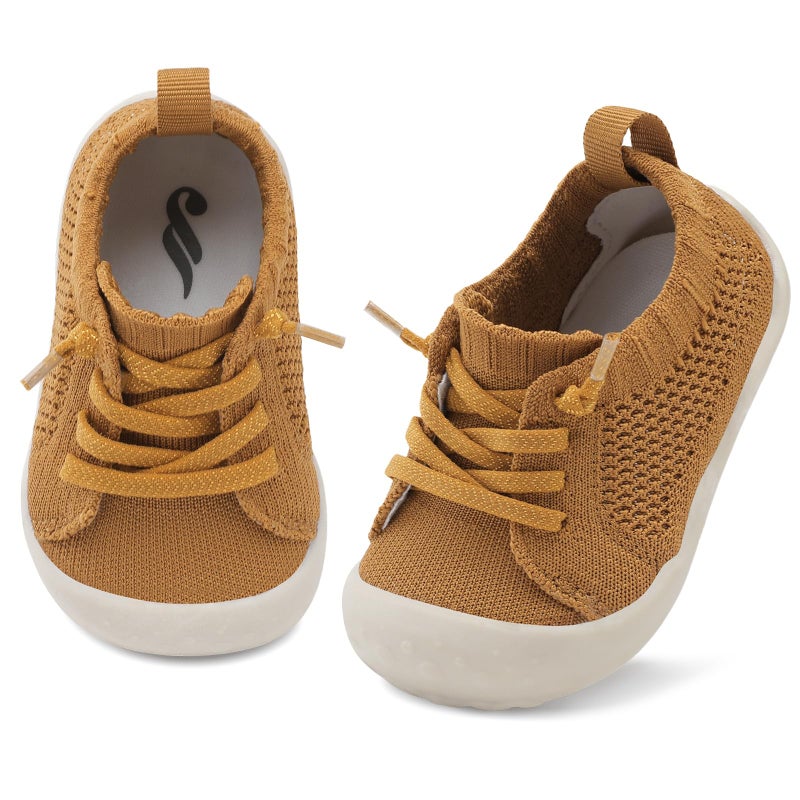 JIASUQI Toddler Shoes for Infant Girls Boys Socks Sneakers for Toddler Walking Shoes Brown 12-18 Months - Image 1