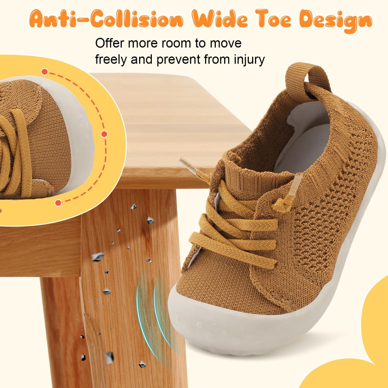 JIASUQI Toddler Shoes for Infant Girls Boys Socks Sneakers for Toddler Walking Shoes Brown 12-18 Months - Image 3