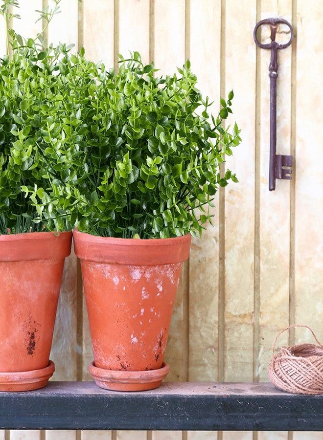 URSTOUD 6PCS Artificial Eucalyptus Plants,Fake Boxwood Shrubs UV Resistant No Fade Faux Plastic Greenery for Wedding Bridal Bouquet Indoor Outdoor Home Garden Kitchen Office Table Vase(Green) - Image 3