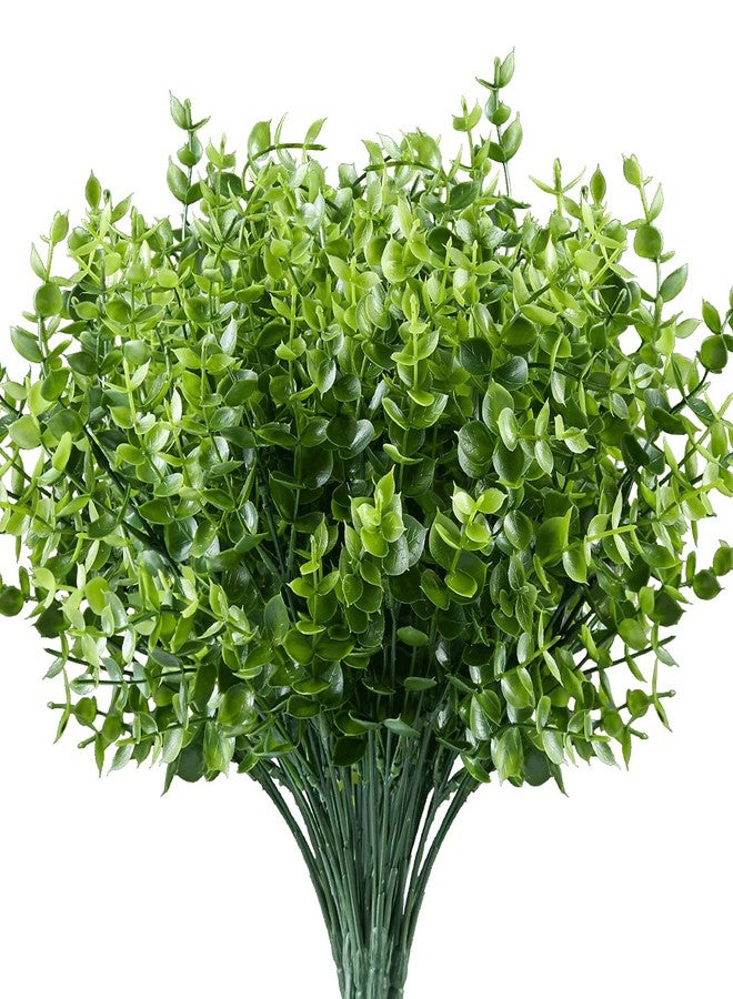 URSTOUD 6PCS Artificial Eucalyptus Plants,Fake Boxwood Shrubs UV Resistant No Fade Faux Plastic Greenery for Wedding Bridal Bouquet Indoor Outdoor Home Garden Kitchen Office Table Vase(Green) - Image 1